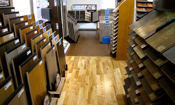 a selection of hardwood samples in the Anderson Flooring showroom